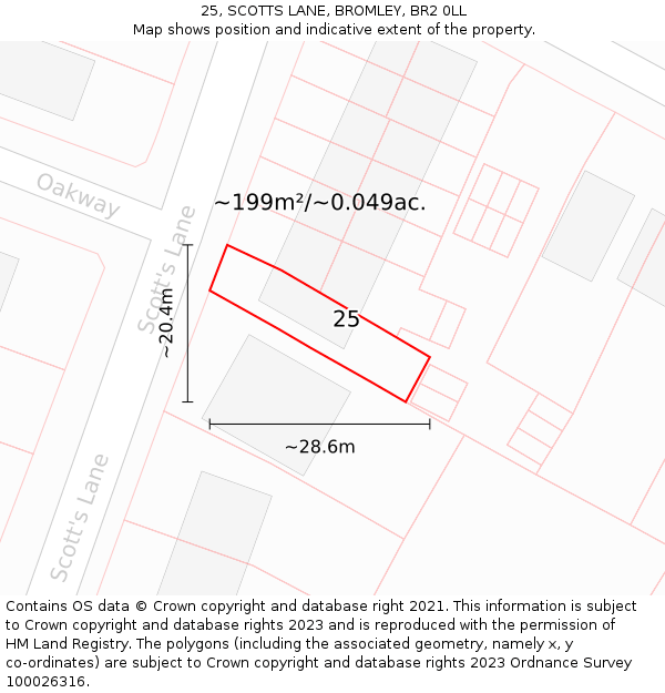 25, SCOTTS LANE, BROMLEY, BR2 0LL: Plot and title map