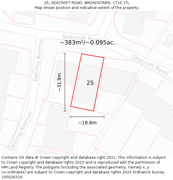 25, SEACROFT ROAD, BROADSTAIRS, CT10 1TL: Plot and title map