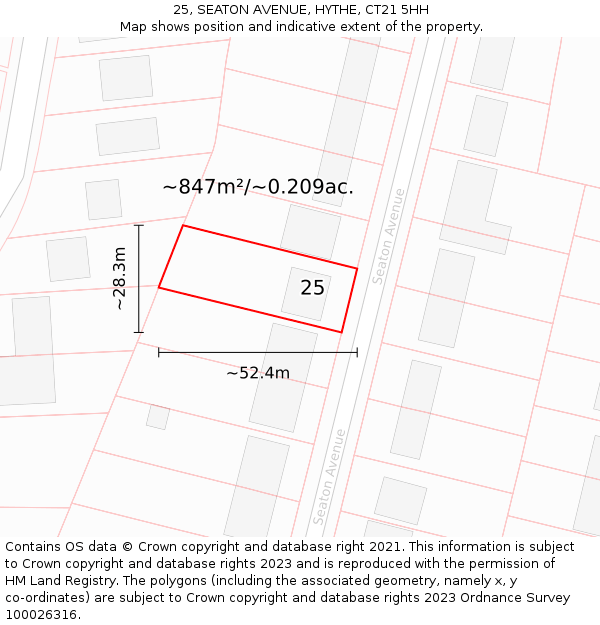 25, SEATON AVENUE, HYTHE, CT21 5HH: Plot and title map