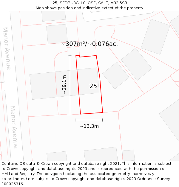 25, SEDBURGH CLOSE, SALE, M33 5SR: Plot and title map