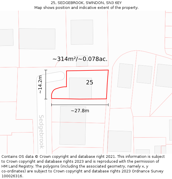 25, SEDGEBROOK, SWINDON, SN3 6EY: Plot and title map