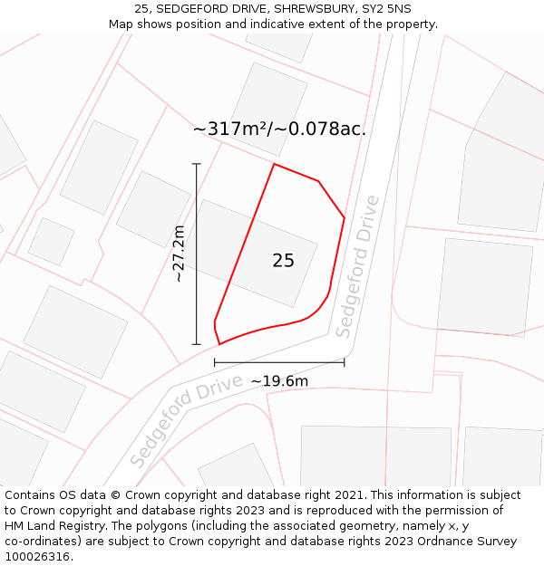 25, SEDGEFORD DRIVE, SHREWSBURY, SY2 5NS: Plot and title map