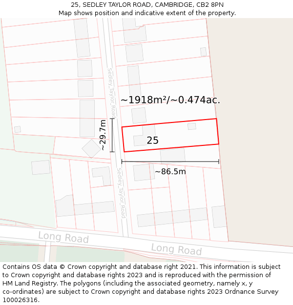 25, SEDLEY TAYLOR ROAD, CAMBRIDGE, CB2 8PN: Plot and title map