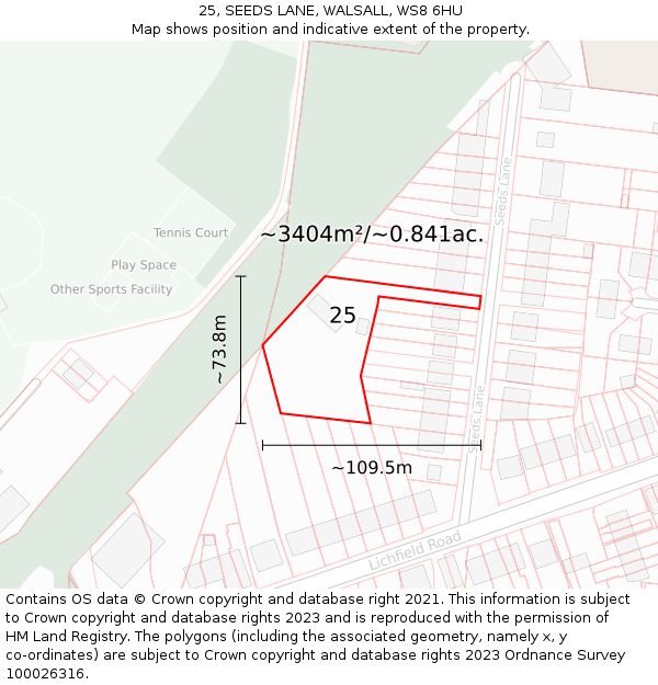 25, SEEDS LANE, WALSALL, WS8 6HU: Plot and title map