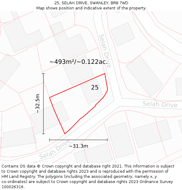 25, SELAH DRIVE, SWANLEY, BR8 7WD: Plot and title map