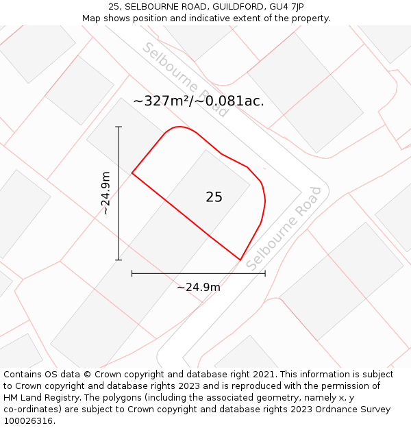 25, SELBOURNE ROAD, GUILDFORD, GU4 7JP: Plot and title map