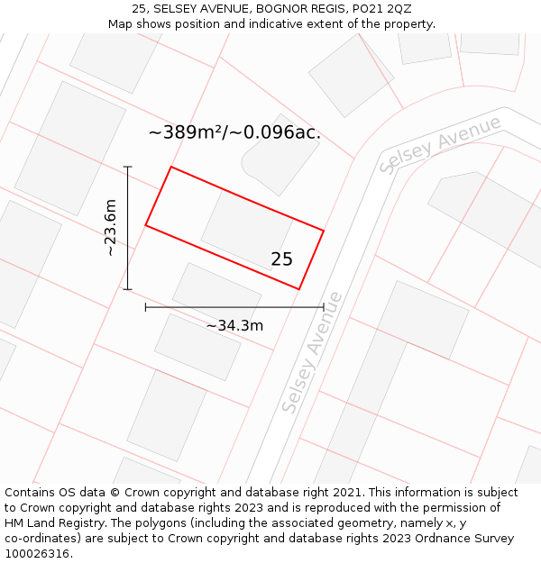 25, SELSEY AVENUE, BOGNOR REGIS, PO21 2QZ: Plot and title map