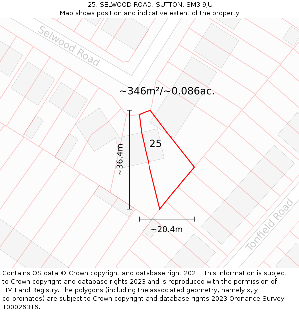 25, SELWOOD ROAD, SUTTON, SM3 9JU: Plot and title map