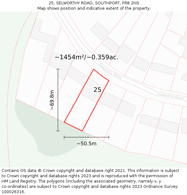 25, SELWORTHY ROAD, SOUTHPORT, PR8 2NS: Plot and title map