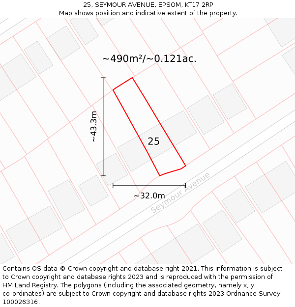 25, SEYMOUR AVENUE, EPSOM, KT17 2RP: Plot and title map