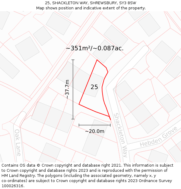 25, SHACKLETON WAY, SHREWSBURY, SY3 8SW: Plot and title map