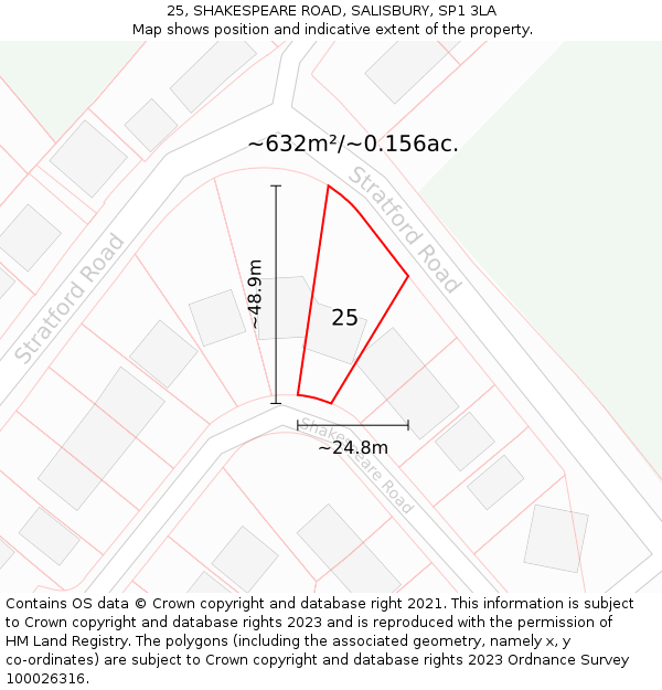 25, SHAKESPEARE ROAD, SALISBURY, SP1 3LA: Plot and title map