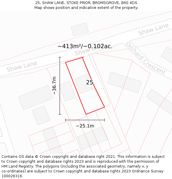 25, SHAW LANE, STOKE PRIOR, BROMSGROVE, B60 4DS: Plot and title map