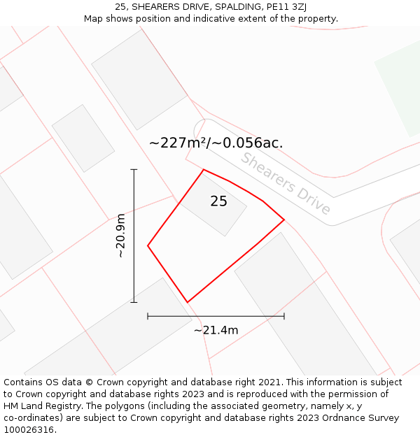 25, SHEARERS DRIVE, SPALDING, PE11 3ZJ: Plot and title map