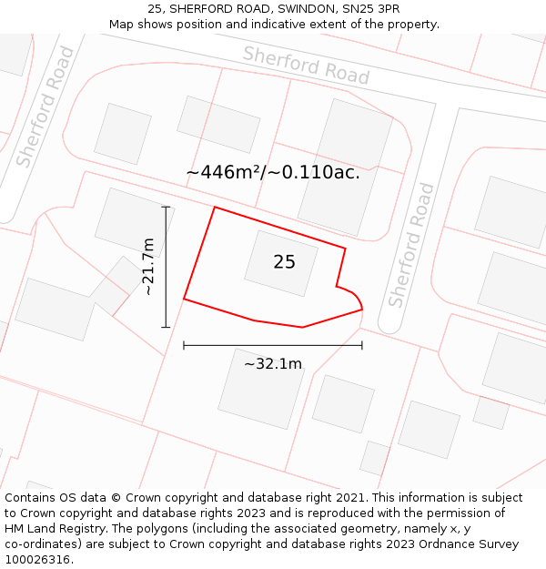 25, SHERFORD ROAD, SWINDON, SN25 3PR: Plot and title map