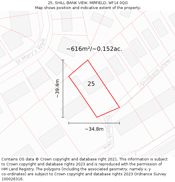 25, SHILL BANK VIEW, MIRFIELD, WF14 0QG: Plot and title map