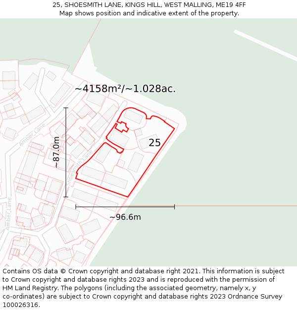 25, SHOESMITH LANE, KINGS HILL, WEST MALLING, ME19 4FF: Plot and title map