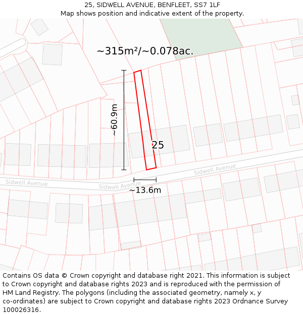 25, SIDWELL AVENUE, BENFLEET, SS7 1LF: Plot and title map