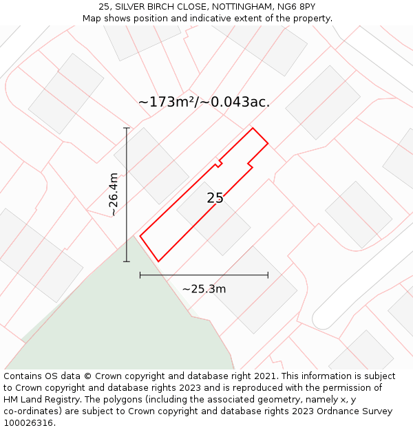 25, SILVER BIRCH CLOSE, NOTTINGHAM, NG6 8PY: Plot and title map