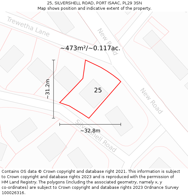 25, SILVERSHELL ROAD, PORT ISAAC, PL29 3SN: Plot and title map