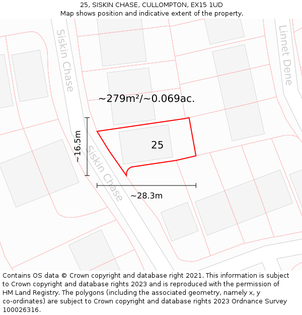 25, SISKIN CHASE, CULLOMPTON, EX15 1UD: Plot and title map