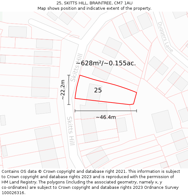 25, SKITTS HILL, BRAINTREE, CM7 1AU: Plot and title map