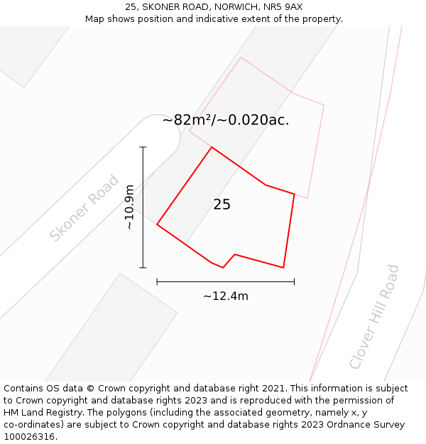 25, SKONER ROAD, NORWICH, NR5 9AX: Plot and title map
