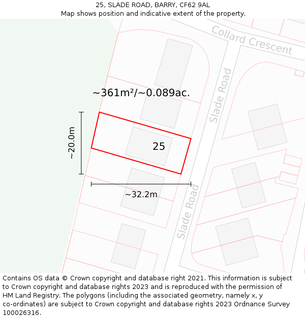 25, SLADE ROAD, BARRY, CF62 9AL: Plot and title map