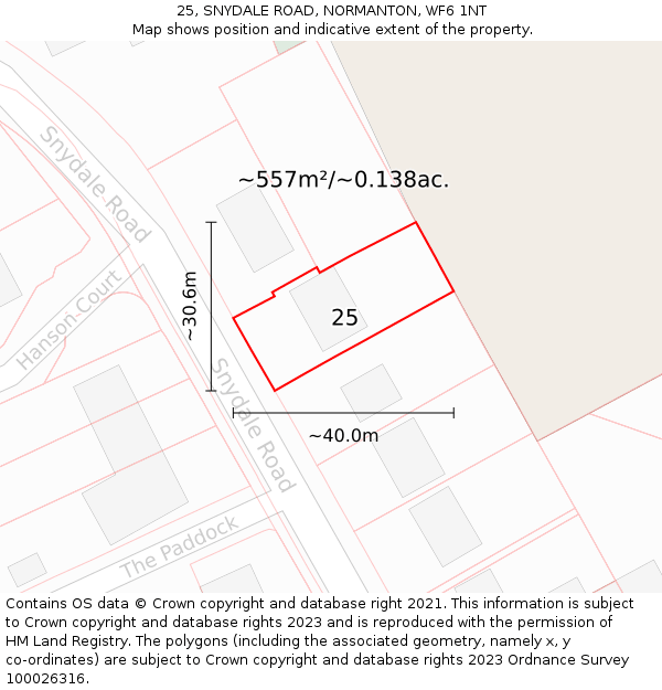 25, SNYDALE ROAD, NORMANTON, WF6 1NT: Plot and title map