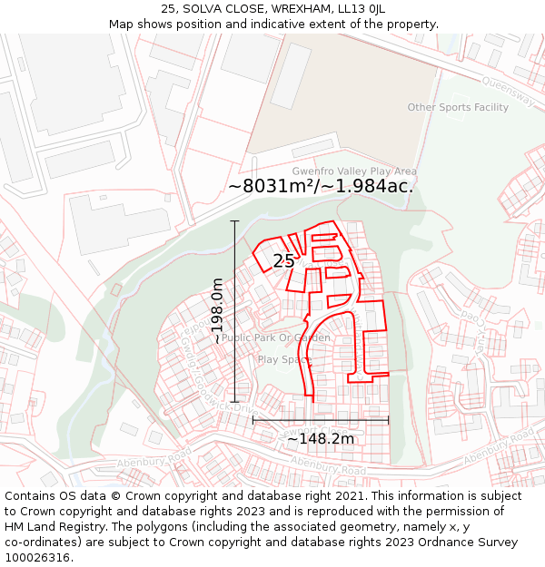 25, SOLVA CLOSE, WREXHAM, LL13 0JL: Plot and title map