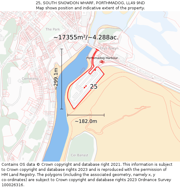 25, SOUTH SNOWDON WHARF, PORTHMADOG, LL49 9ND: Plot and title map