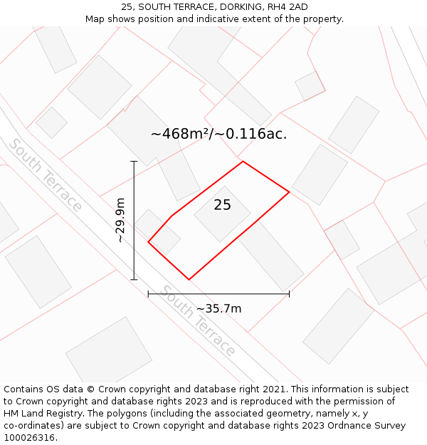 25, SOUTH TERRACE, DORKING, RH4 2AD: Plot and title map