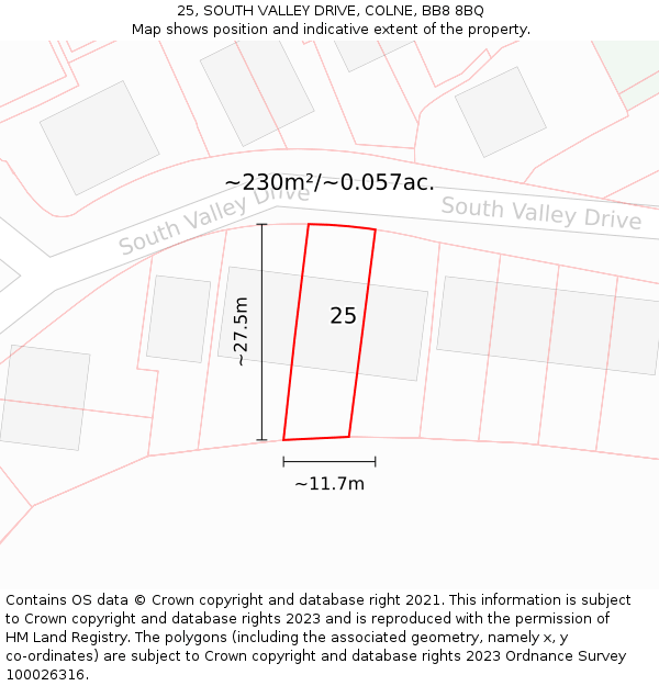 25, SOUTH VALLEY DRIVE, COLNE, BB8 8BQ: Plot and title map