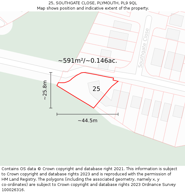 25, SOUTHGATE CLOSE, PLYMOUTH, PL9 9QL: Plot and title map