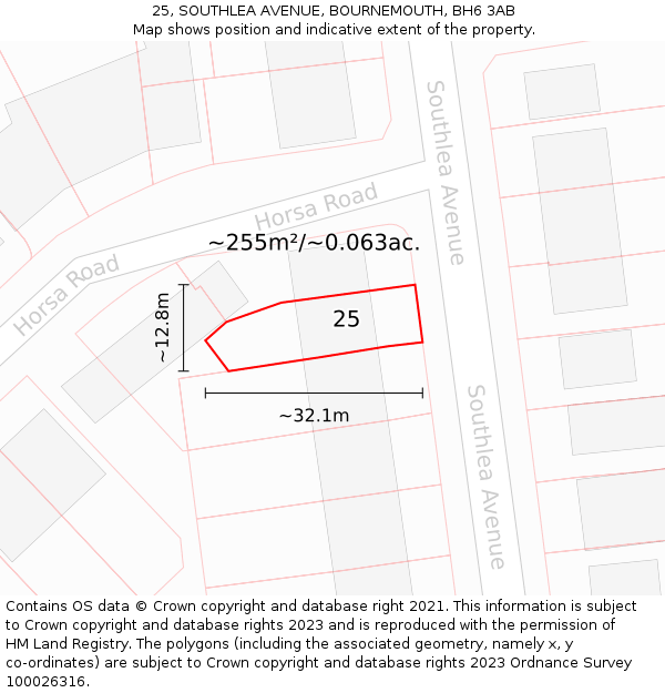 25, SOUTHLEA AVENUE, BOURNEMOUTH, BH6 3AB: Plot and title map