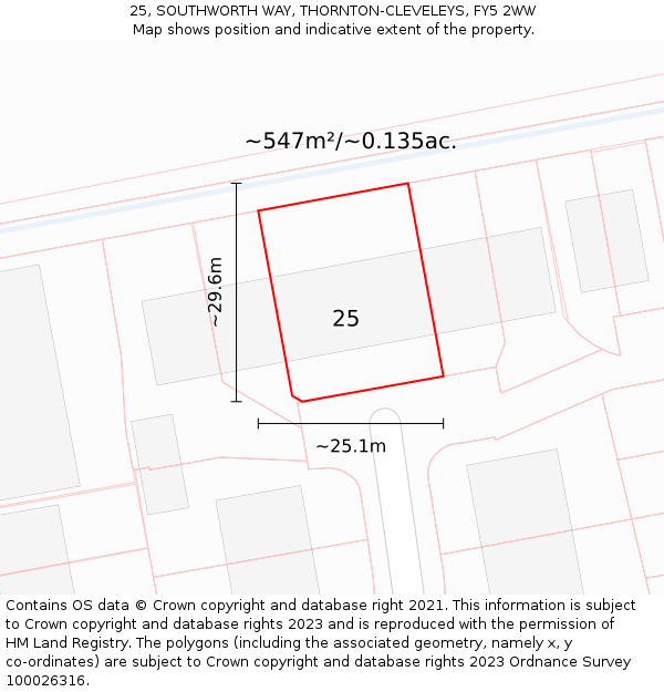 25, SOUTHWORTH WAY, THORNTON-CLEVELEYS, FY5 2WW: Plot and title map
