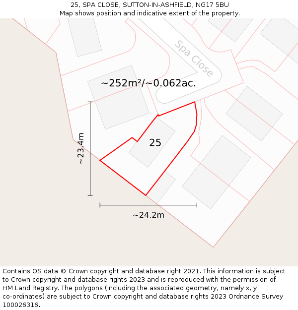 25, SPA CLOSE, SUTTON-IN-ASHFIELD, NG17 5BU: Plot and title map