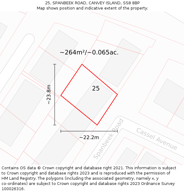 25, SPANBEEK ROAD, CANVEY ISLAND, SS8 8BP: Plot and title map