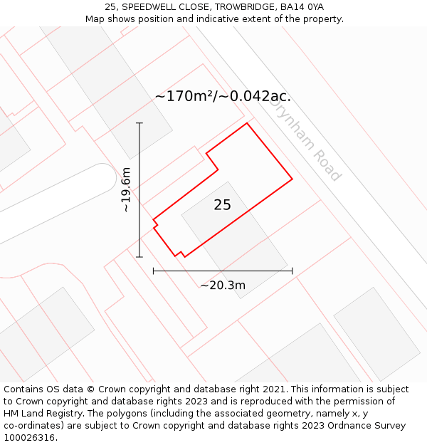 25, SPEEDWELL CLOSE, TROWBRIDGE, BA14 0YA: Plot and title map