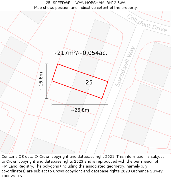 25, SPEEDWELL WAY, HORSHAM, RH12 5WA: Plot and title map