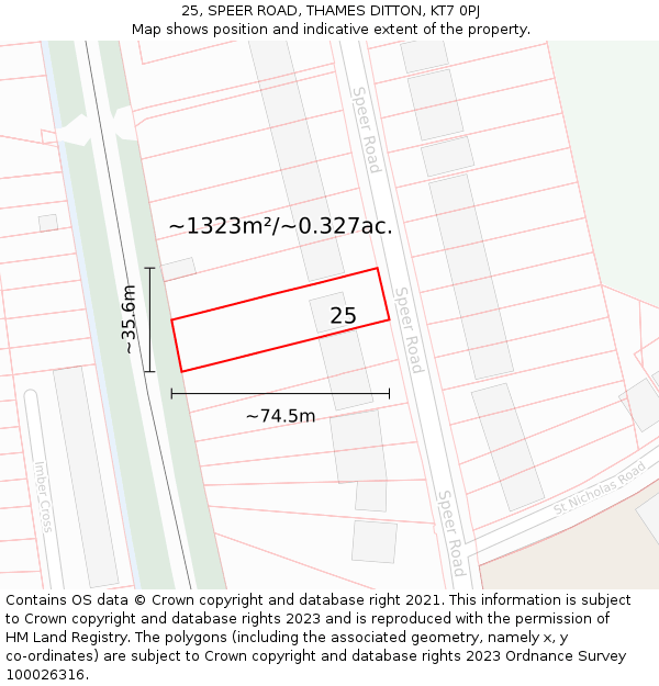 25, SPEER ROAD, THAMES DITTON, KT7 0PJ: Plot and title map