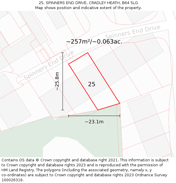 25, SPINNERS END DRIVE, CRADLEY HEATH, B64 5LG: Plot and title map