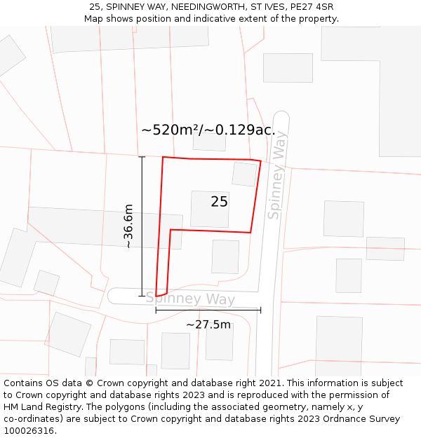 25, SPINNEY WAY, NEEDINGWORTH, ST IVES, PE27 4SR: Plot and title map