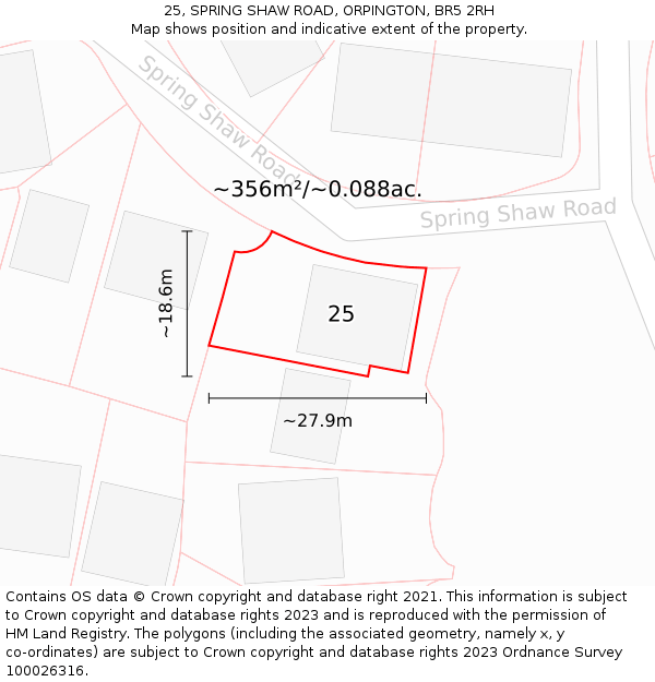 25, SPRING SHAW ROAD, ORPINGTON, BR5 2RH: Plot and title map