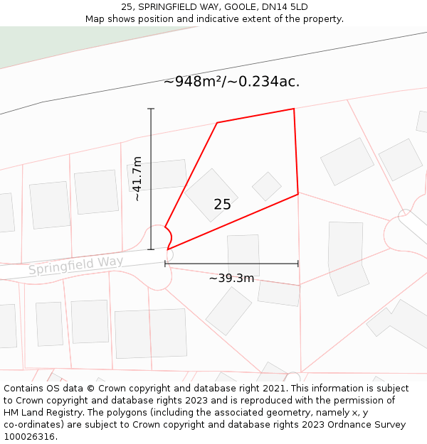 25, SPRINGFIELD WAY, GOOLE, DN14 5LD: Plot and title map
