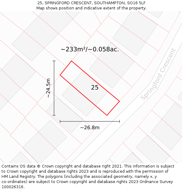 25, SPRINGFORD CRESCENT, SOUTHAMPTON, SO16 5LF: Plot and title map