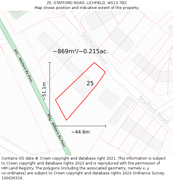 25, STAFFORD ROAD, LICHFIELD, WS13 7BZ: Plot and title map