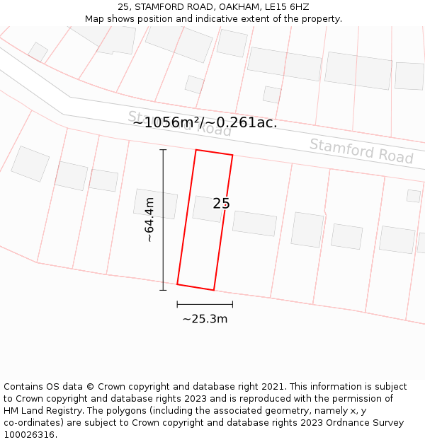 25, STAMFORD ROAD, OAKHAM, LE15 6HZ: Plot and title map