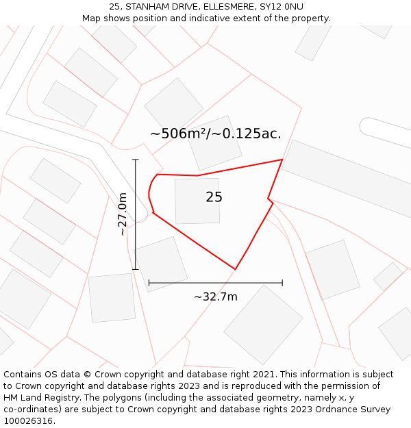 25, STANHAM DRIVE, ELLESMERE, SY12 0NU: Plot and title map