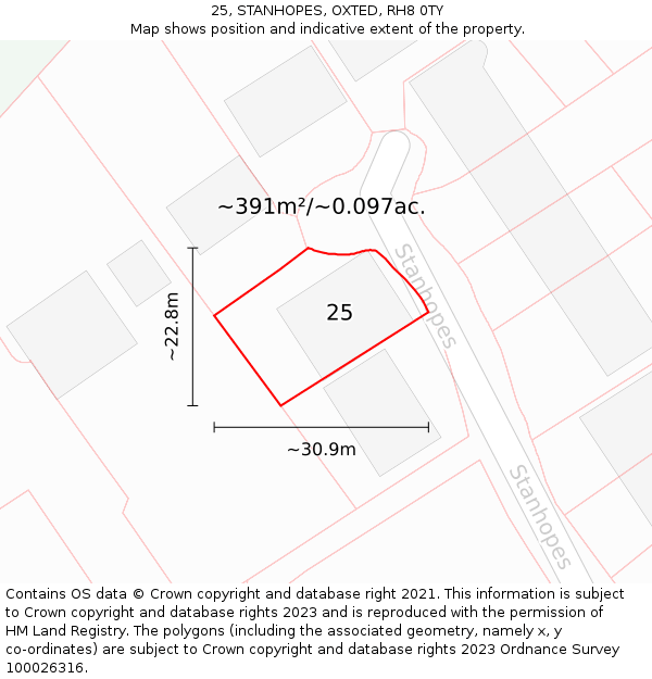 25, STANHOPES, OXTED, RH8 0TY: Plot and title map